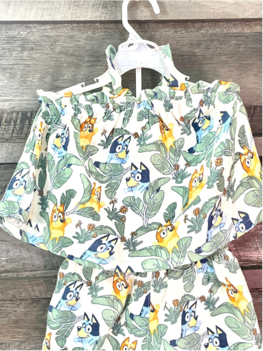 Bluey & Bingo Toddler Girls 2 Piece Tropical Palm Leaf Peplum Tank & Shorts 4T